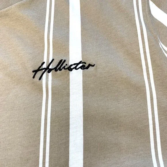 Two Hollister Men T-shirts Striped Beige Burgundy Size XL Short Sleeves - Picture 4 of 12